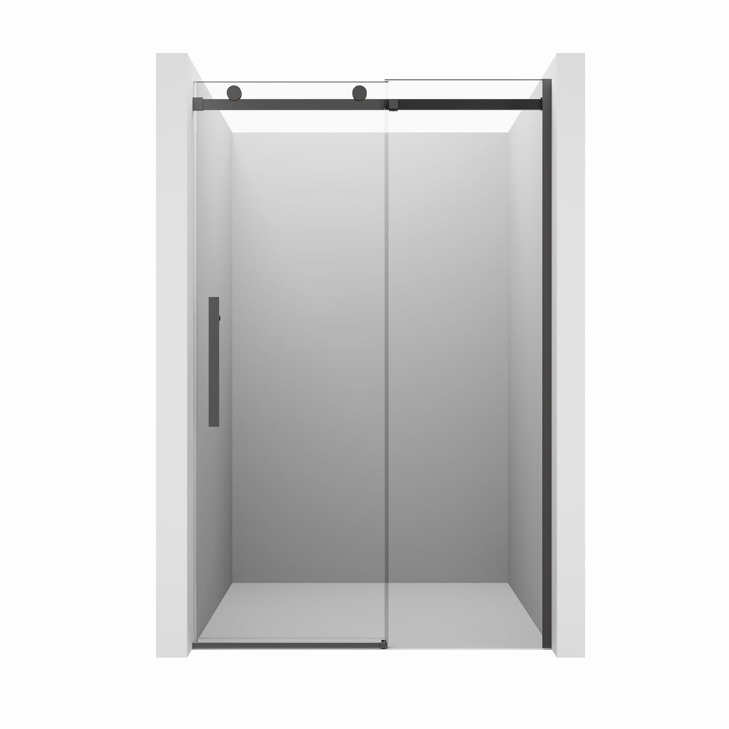 CASAINC 48" x 76" Frameless Sliding Shower Door with Soft Close, 10 mm Clear Tempered Glass, Black