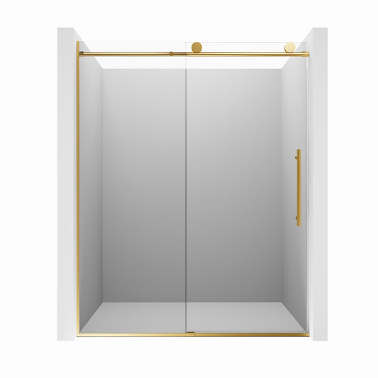 CASAINC 60" x 76" Frameless Sliding Shower Door with Soft Close, Laminated Glass and Reversible Installation, Gold