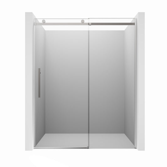 CASAINC 60" x 76" Frameless Sliding Shower Door with Soft Close, 10 mm Clear Tempered Glass, Brushed Nickel