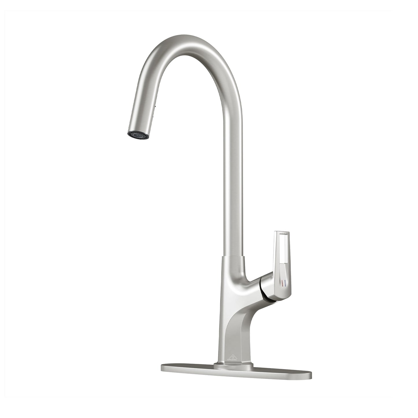 CASAINC Single Handle Pull Down Deck Mounted Kitchen Faucet with Dual Function Sprayer and Deckplate, Brushed Nickel