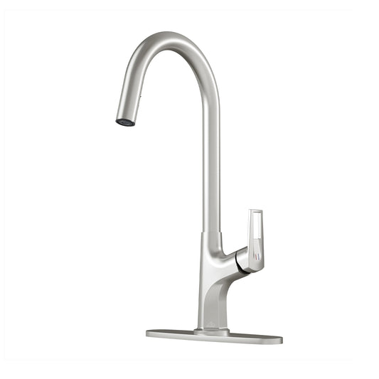 CASAINC Single Handle Pull Down Deck Mounted Kitchen Faucet with Dual Function Sprayer and Deckplate, Brushed Nickel