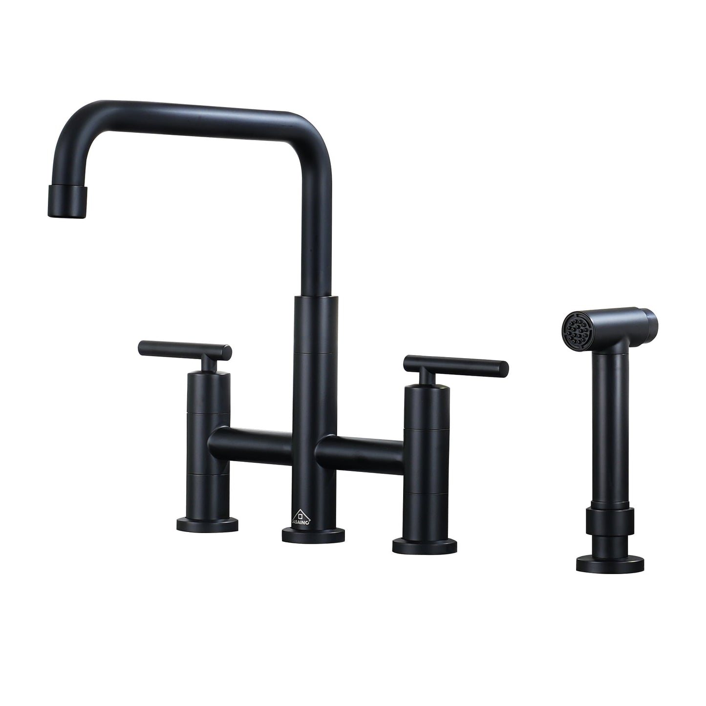 CASAINC Double Handle Bridge Kitchen Faucet with Side Sprayer Wand, Black