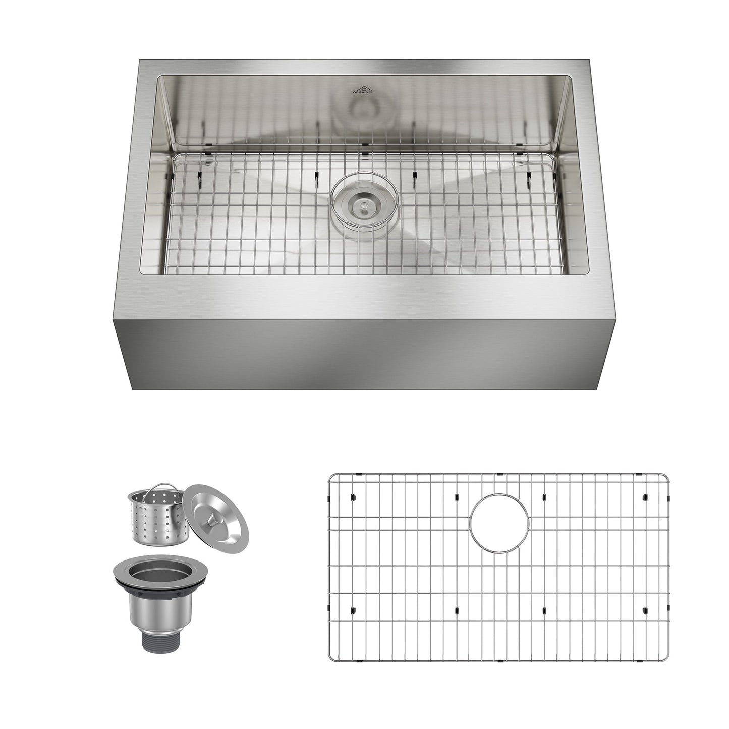 CASAINC 33" Stainless Steel Single Bowl Farmhouse Apron Kitchen Sink with Included Grid and Strainer