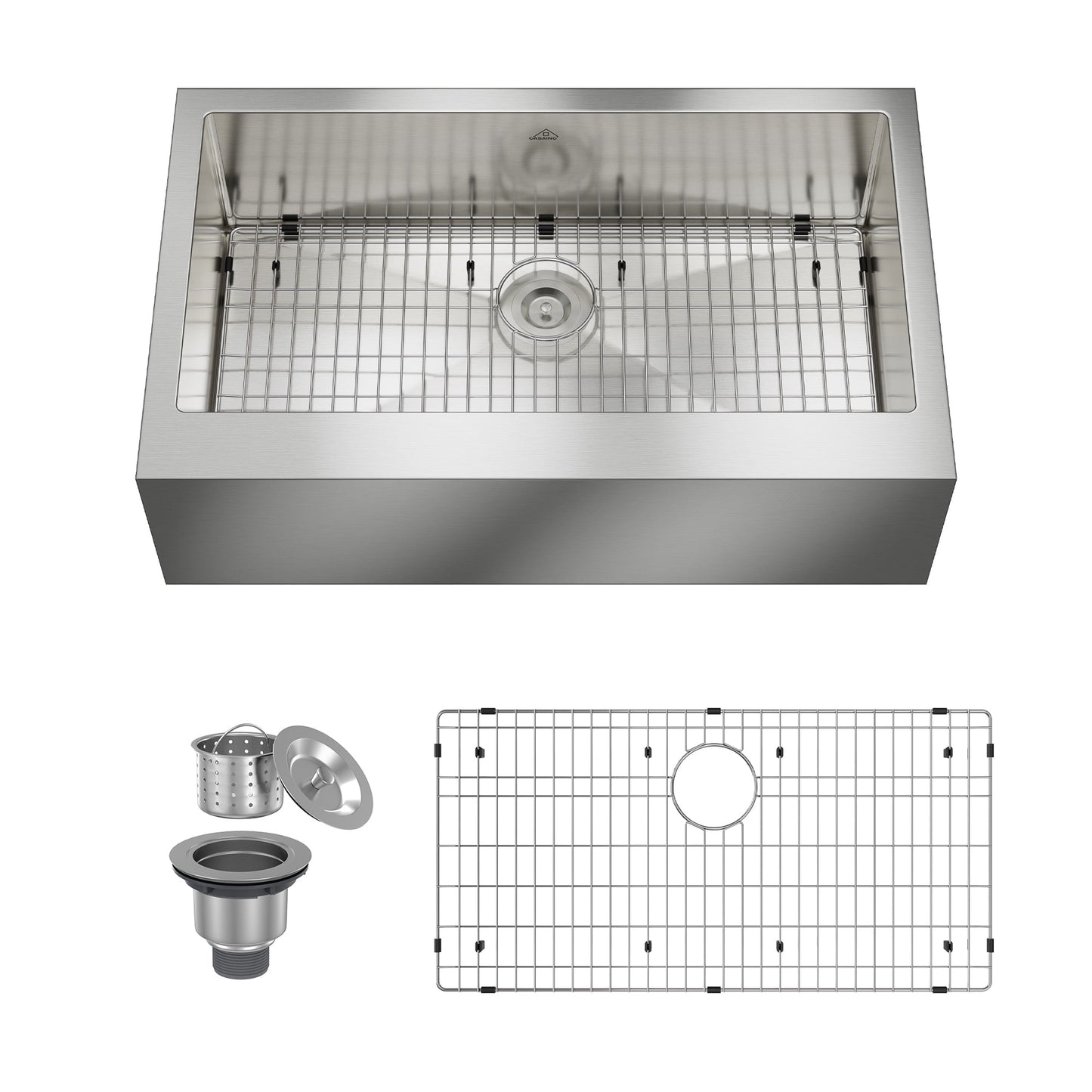 CASAINC 36" Stainless Steel Single Bowl Farmhouse Apron Kitchen Sink with Included Grid and Strainer