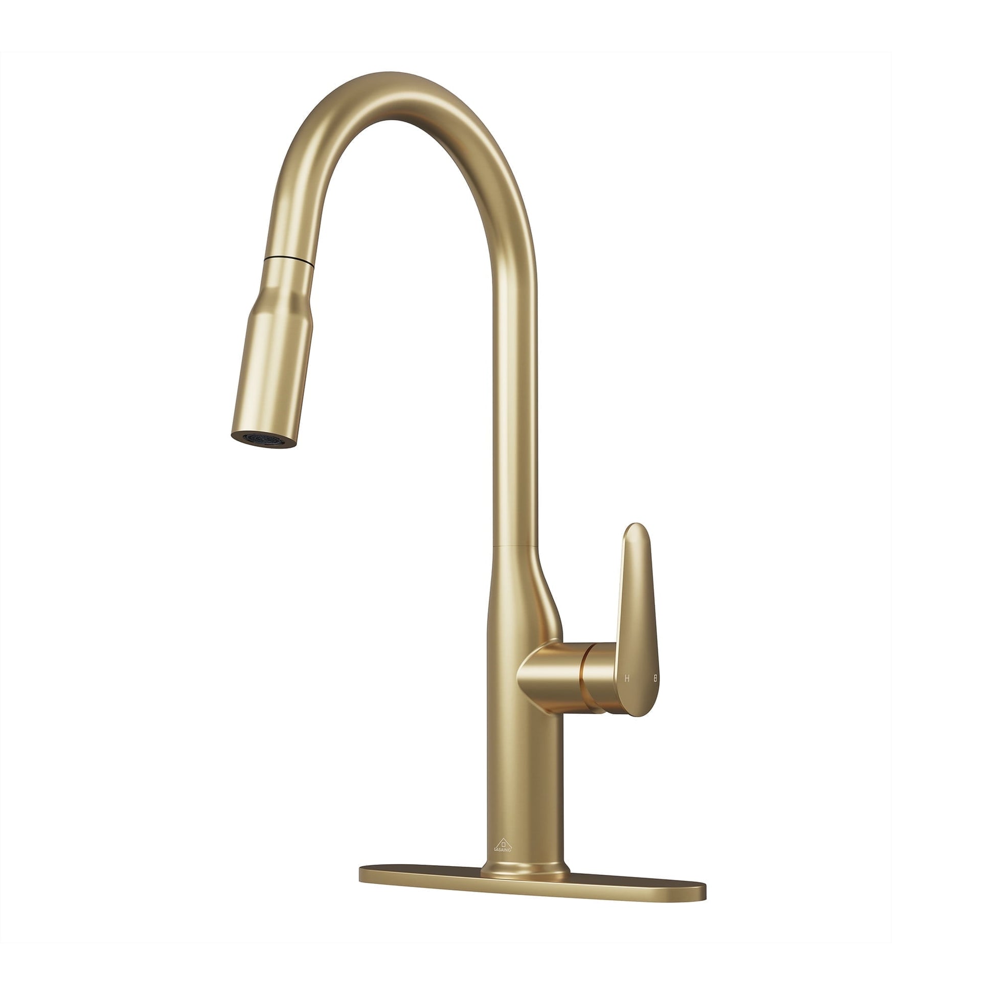 CASAINC Pull Down Deck Mounted Kitchen Faucet with 360 Rotating Sprayer Spout and Deckplate, Gold
