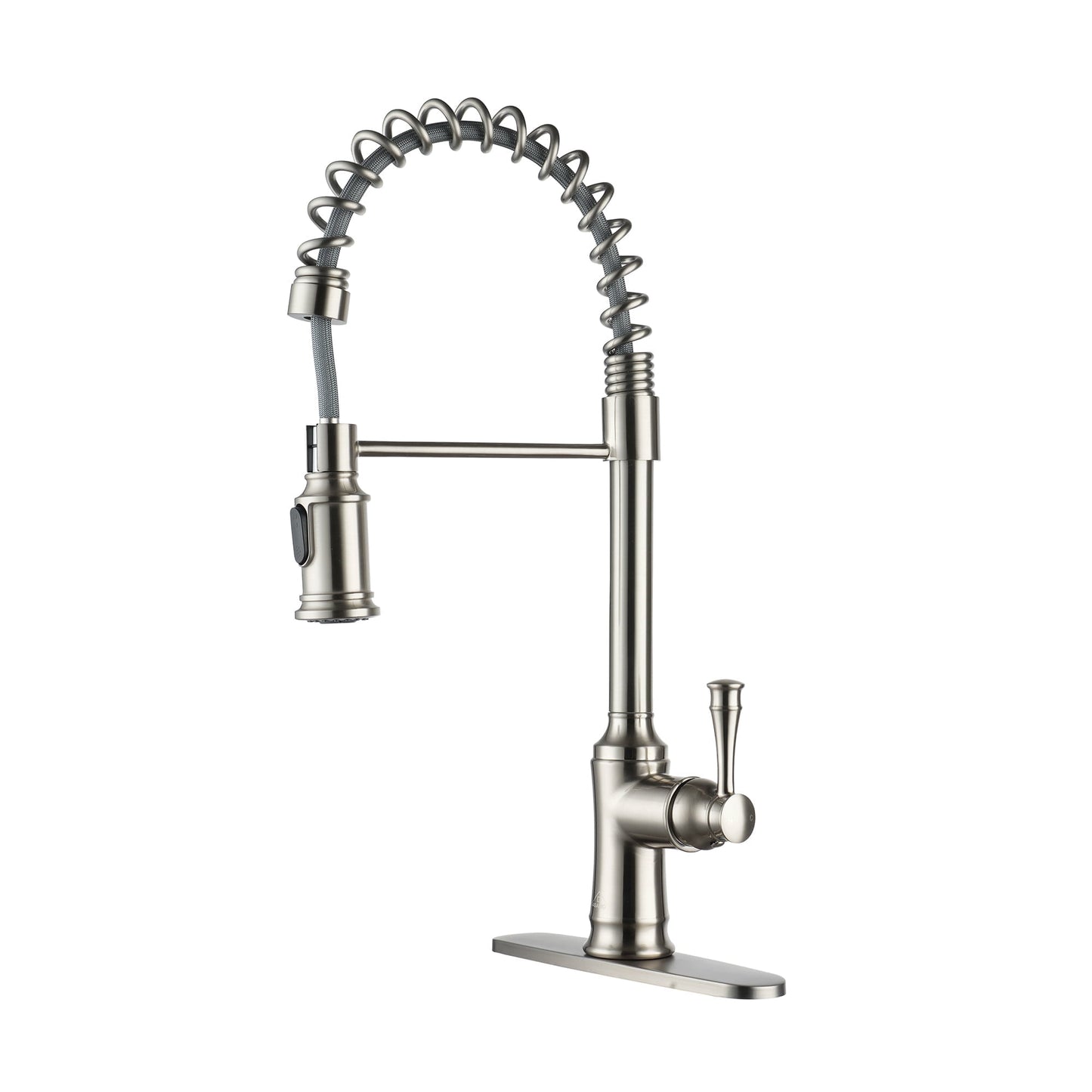 CASAINC Single Handle Spring Pull Down Kitchen Faucet with Dual Function Sprayhead and Deckplate, Brushed Nickel