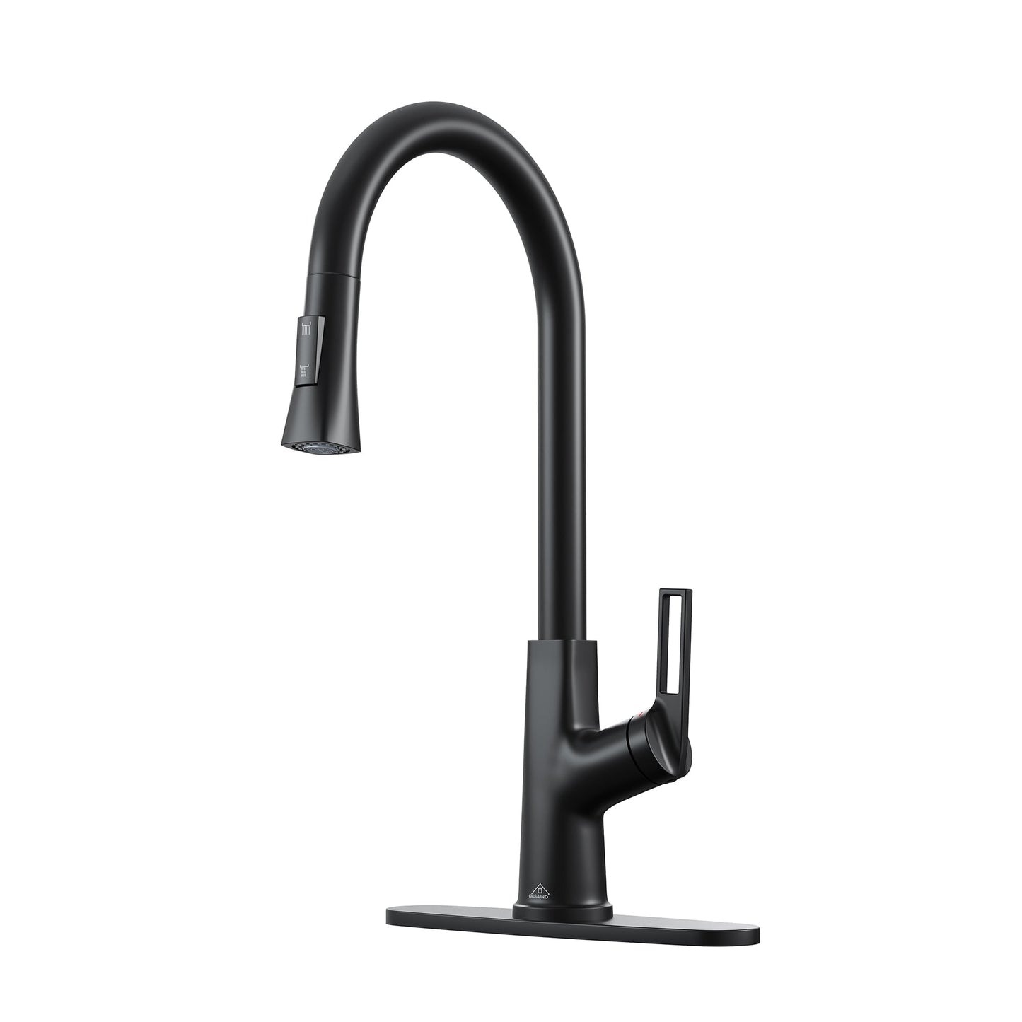 CASAINC Single Handle Pull Down Kitchen Faucet with Two Function Sprayer and Deckplate, Black