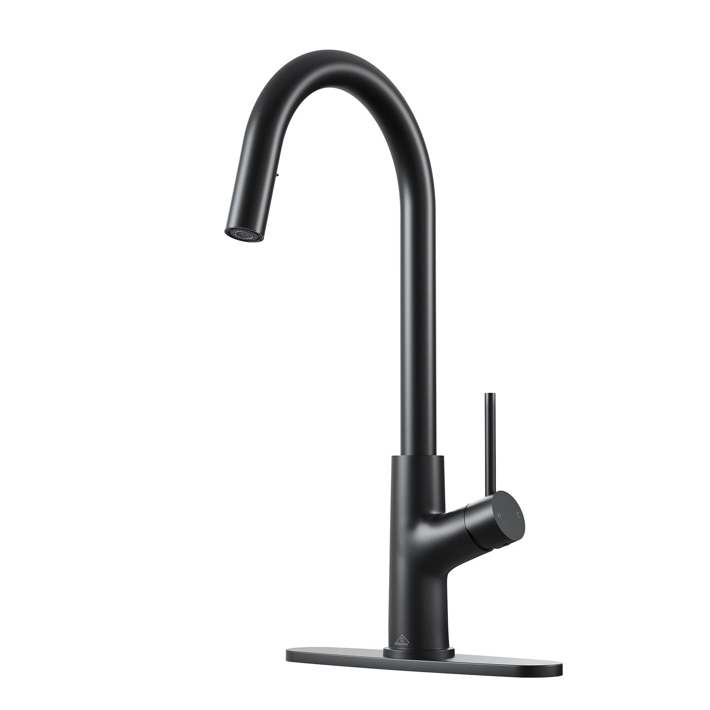 CASAINC Single Handle Pull Down Kitchen Faucet with 3 Function Sprayer and Deckplate, Black