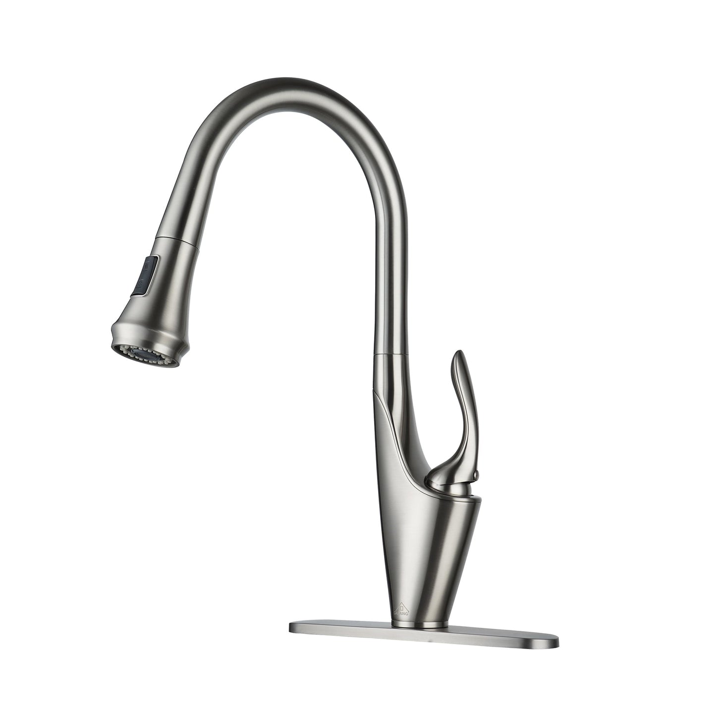 CASAINC Single Handle Pull Down Kitchen Faucet with Dual Function Sprayer and Deckplate, Brushed Nickel