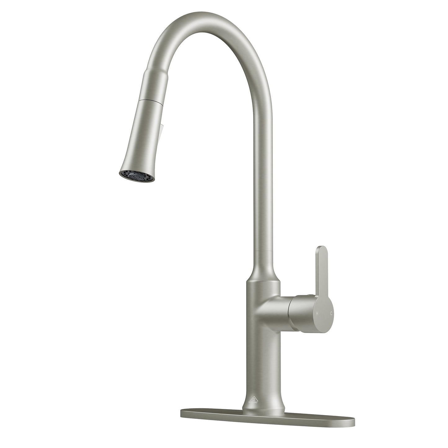 CASAINC Modern Single Handle Pull Down Kitchen Faucet with Dual Function Sprayer and Deckplate, Brushed Nickel