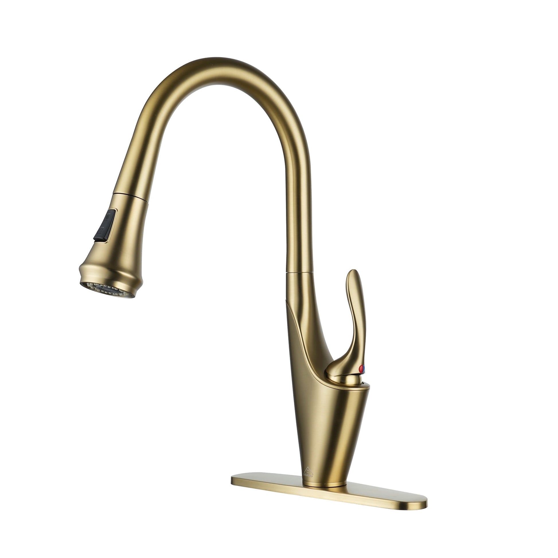 CASAINC Single Handle Pull Down Kitchen Faucet with Dual Function Sprayer and Deckplate, Gold