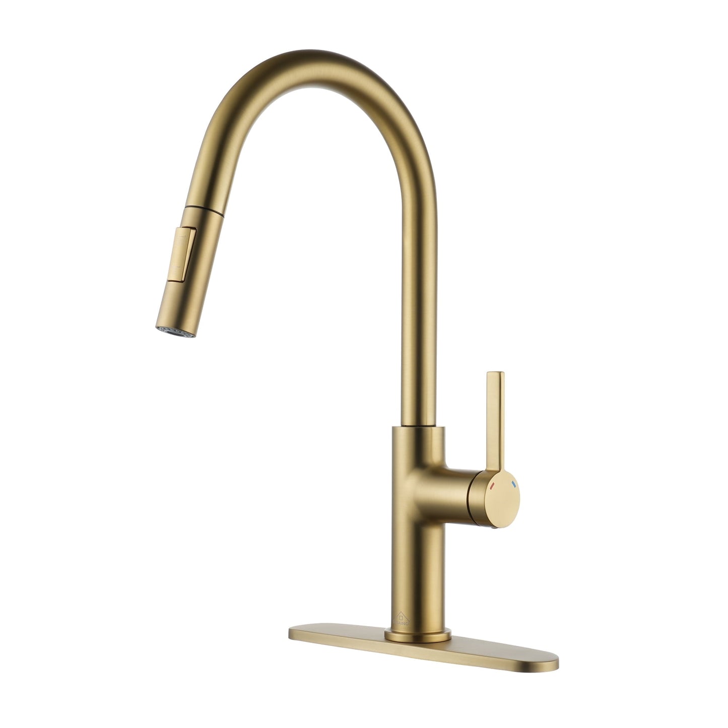 CASAINC Single Handle Pull Down Kitchen Faucet with Dual-Function Sprayer and Deckplate, Gold