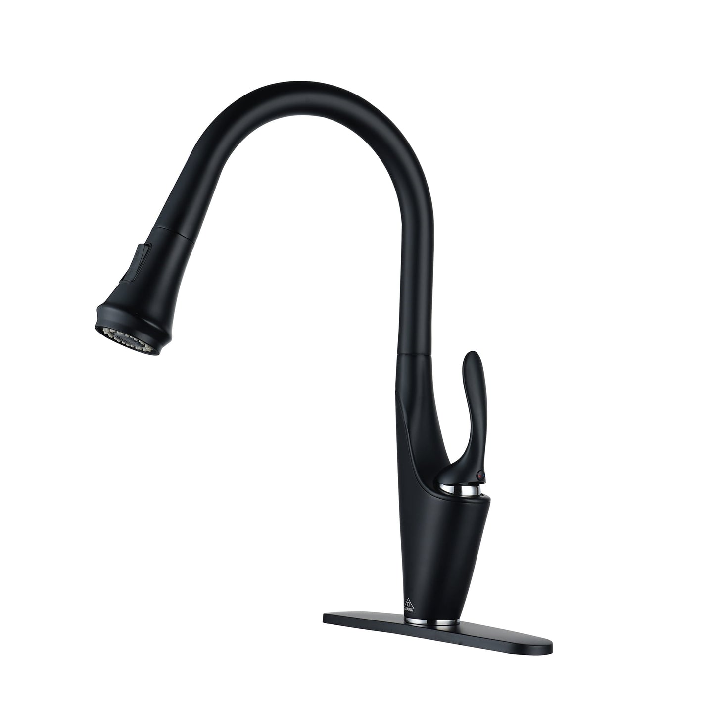 CASAINC Single Handle Pull Down Kitchen Faucet with Dual Function Sprayer and Deckplate, Black