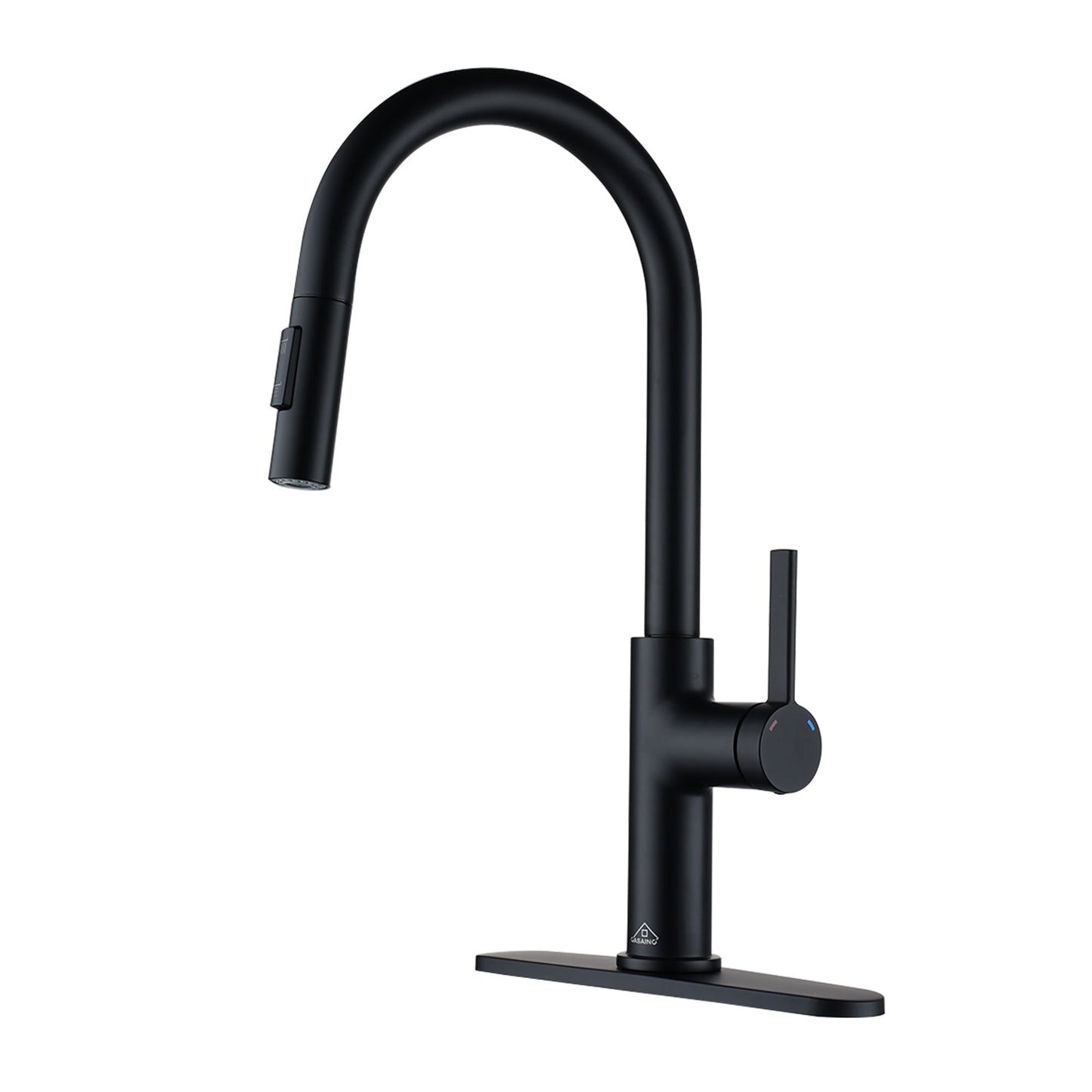 CASAINC Single Handle Pull Down Kitchen Faucet with Dual-Function Sprayer and Deckplate, Black