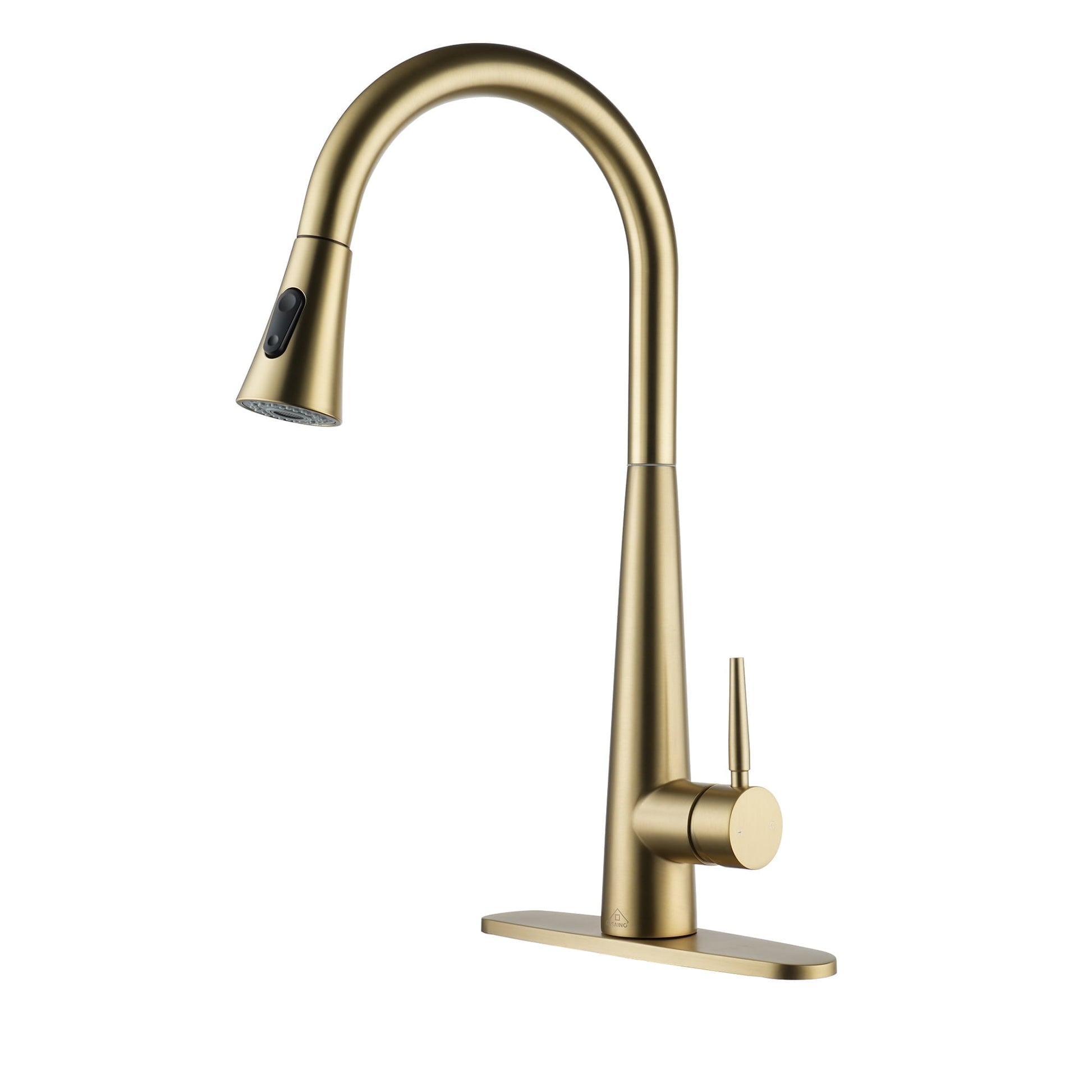 CASAINC Single Handle Pull Down Kitchen Faucet with 3 Function Sprayer and Deckplate, Gold