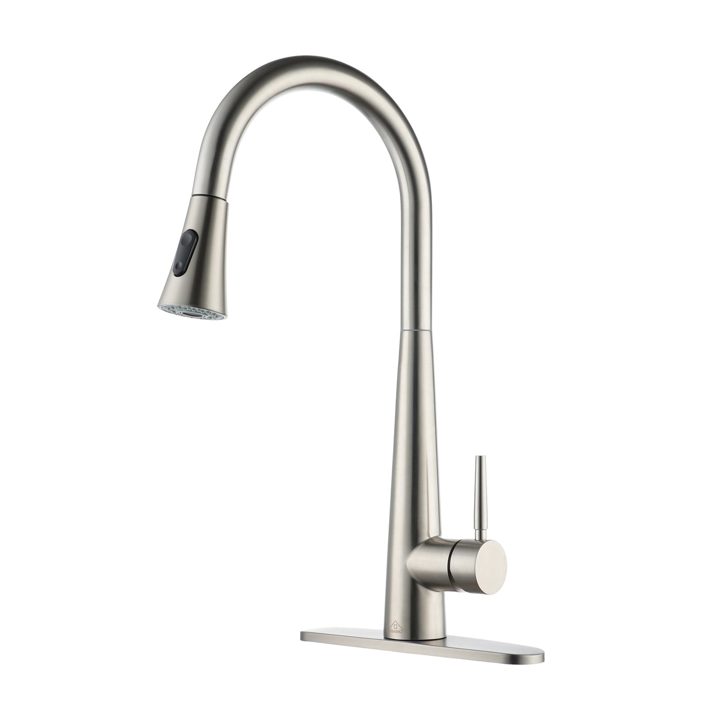 CASAINC Single Handle Pull Down Kitchen Faucet with 3 Function Sprayer and Deckplate, Brushed Nickel