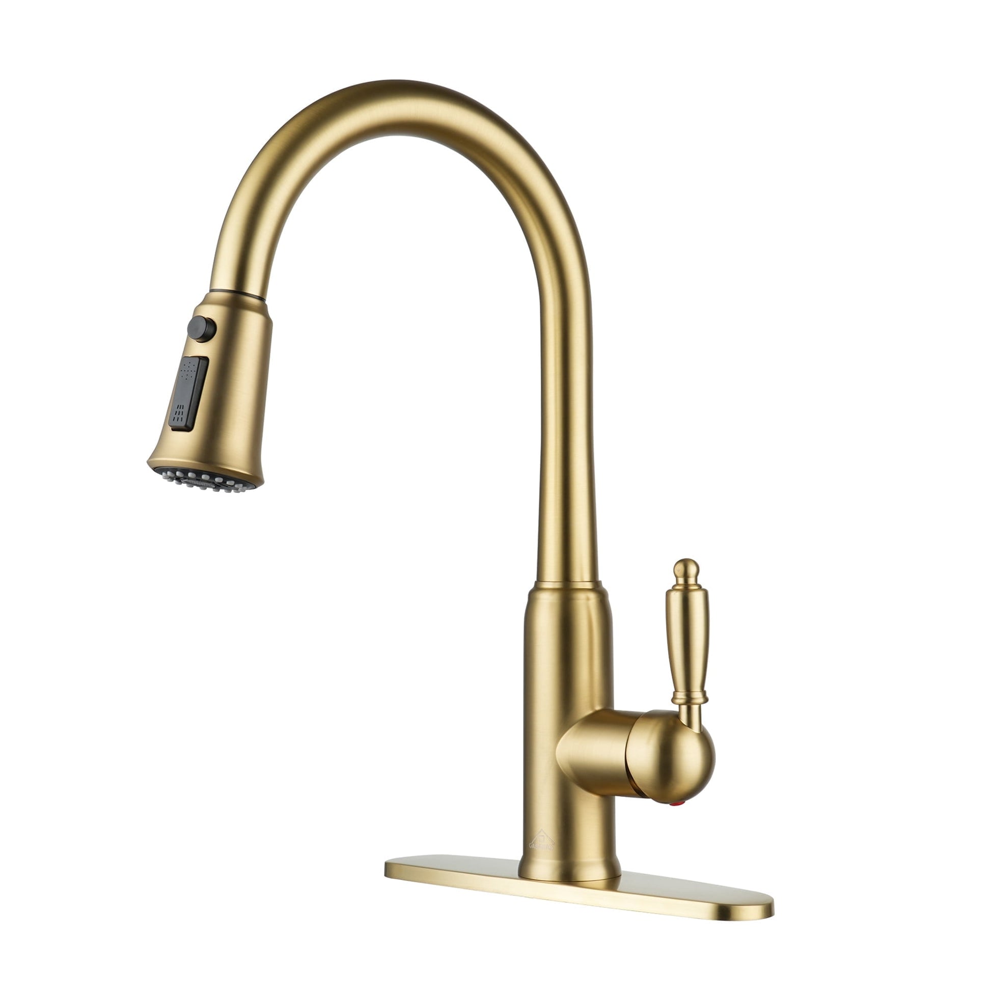 CASAINC Single Handle Pull Down Kitchen Faucet with Three Function Sprayer and Deckplate, Gold