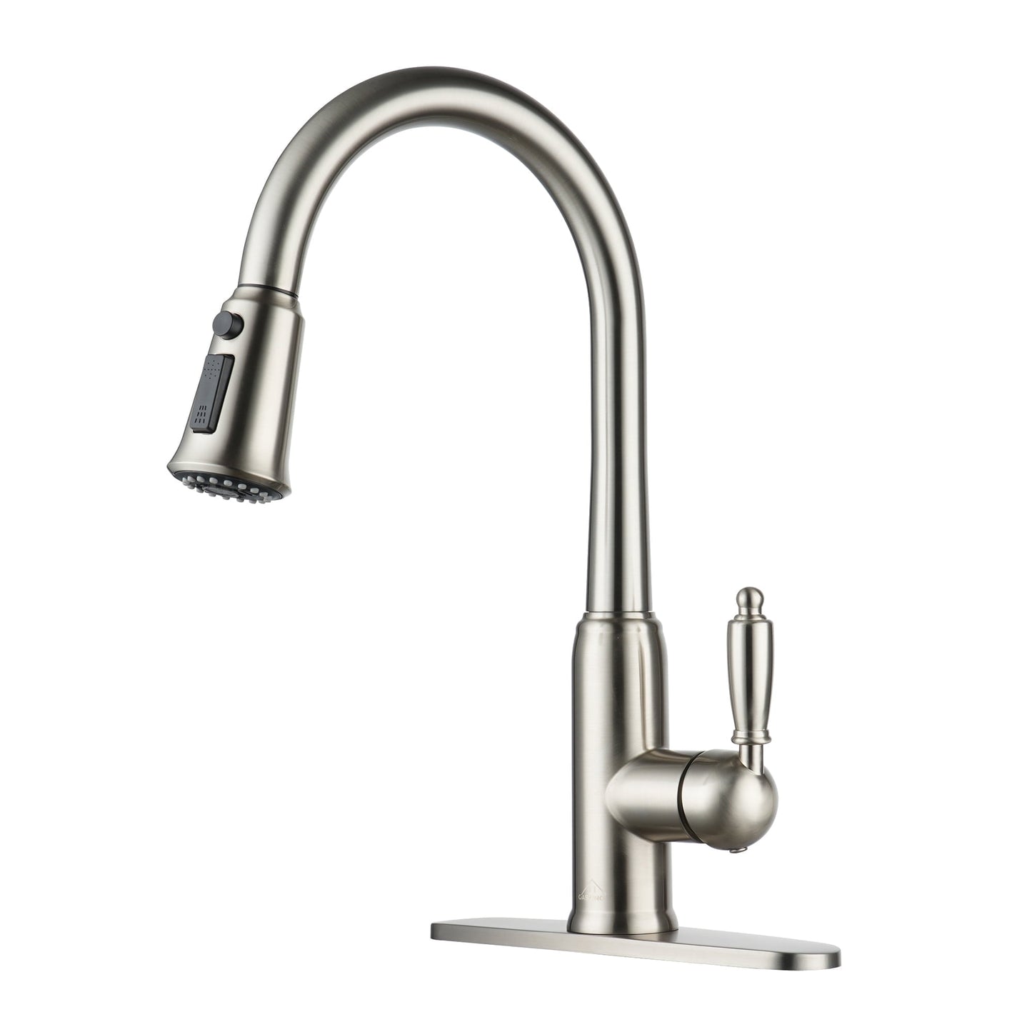 CASAINC Single Handle Pull Down Kitchen Faucet with Three Function Sprayer and Deckplate, Brushed Nickel