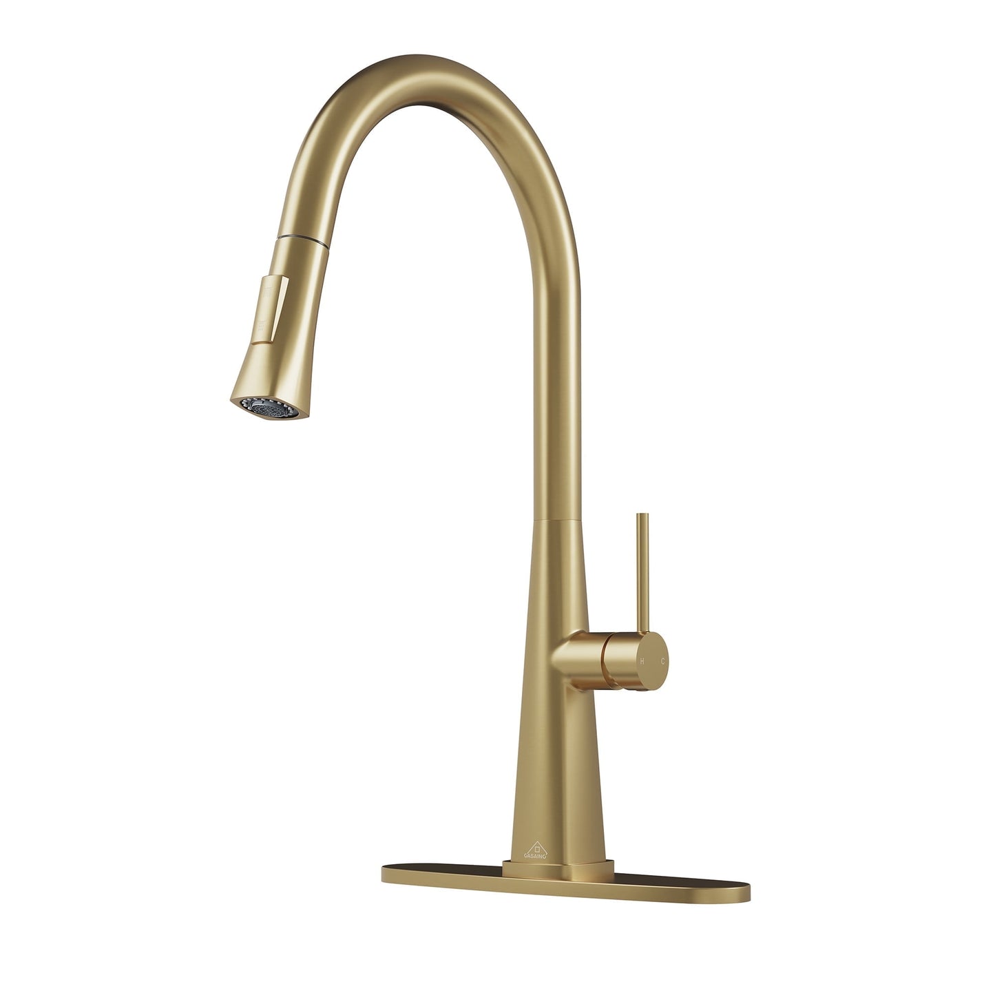 CASAINC Single Handle Deck Mounted Pull Down Kitchen Faucet Deck with Dual Function Sprayer and Deckplate, Gold