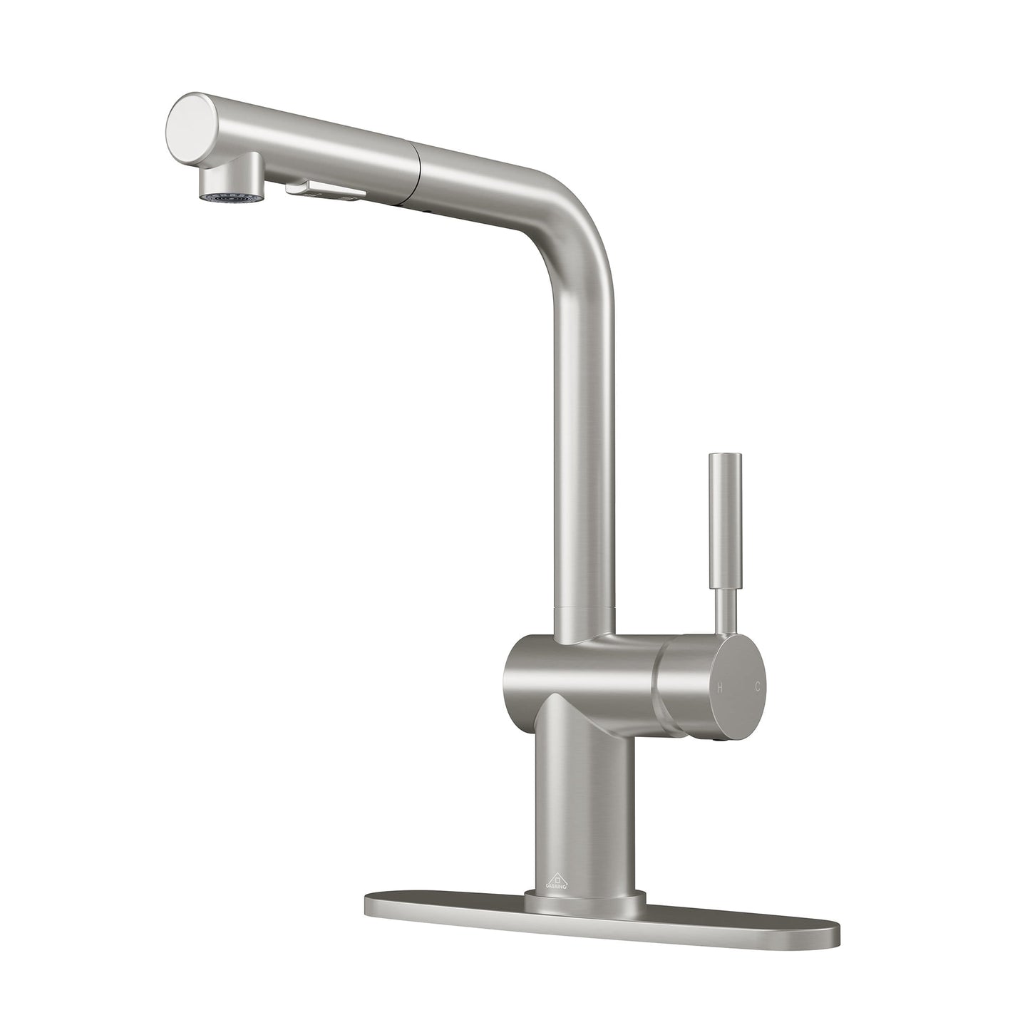 CASAINC Single Handle Pull Down Deck Mounted Kitchen Faucet with Dual Function Sprayer and Deckplate, Brushed Nickel