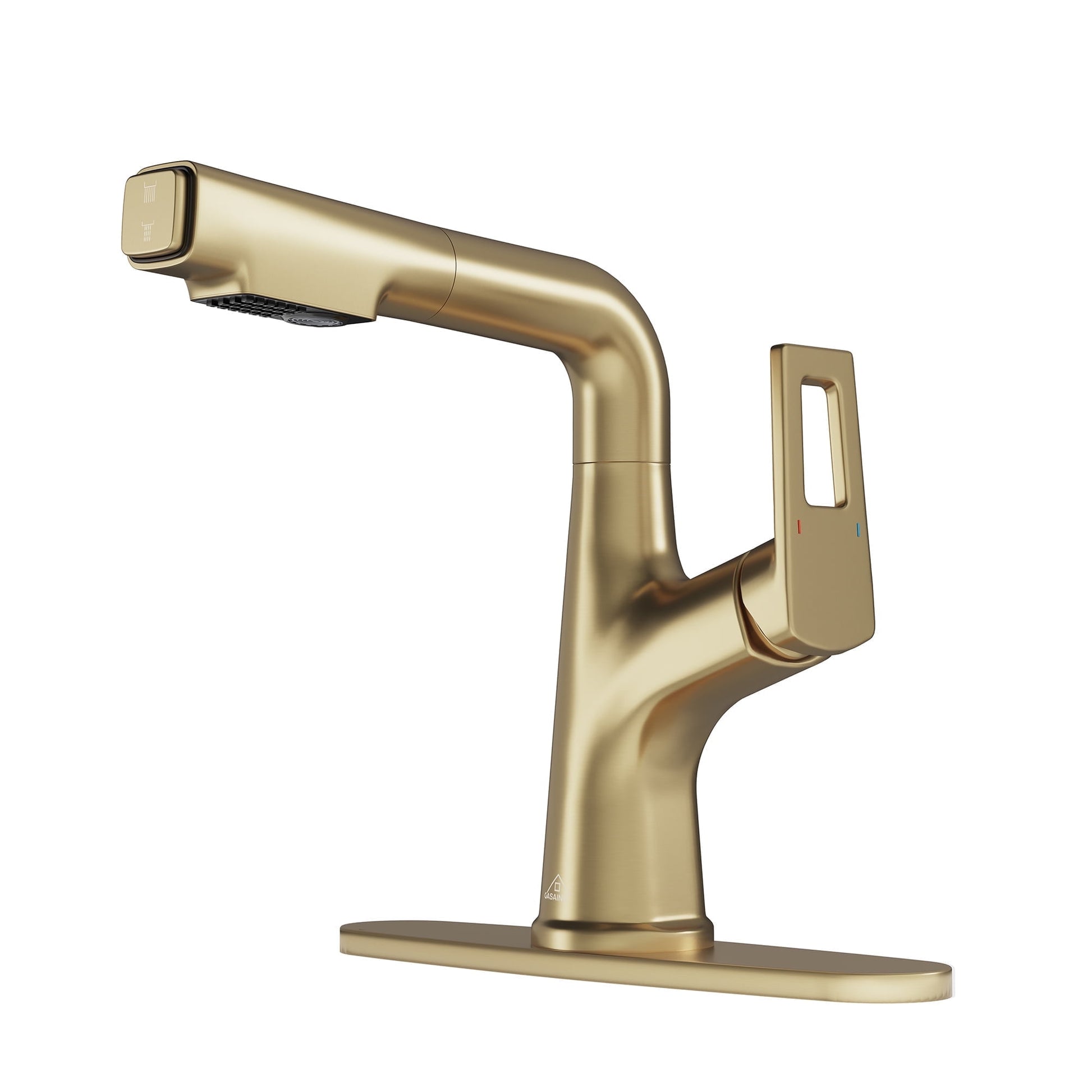 CASAINC Deck Mounted Single Handle Pull Out Kitchen Faucet with Advanced Dual Function Sprayer and Deckplate, Gold