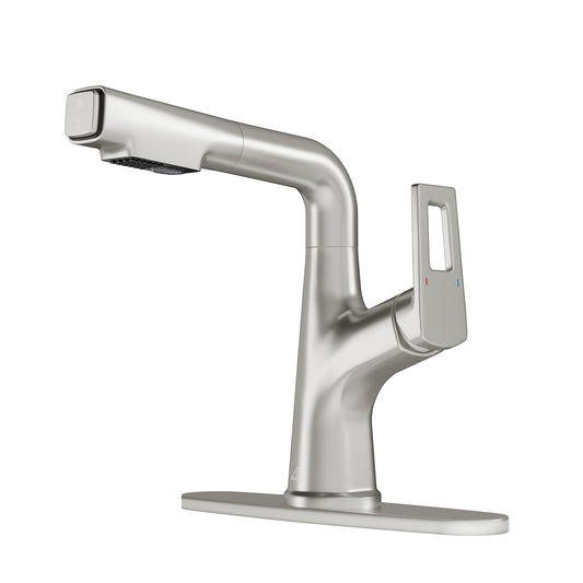 CASAINC Deck Mounted Single Handle Pull Out Kitchen Faucet with Advanced Dual Function Sprayer and Deckplate, Brushed Nickel