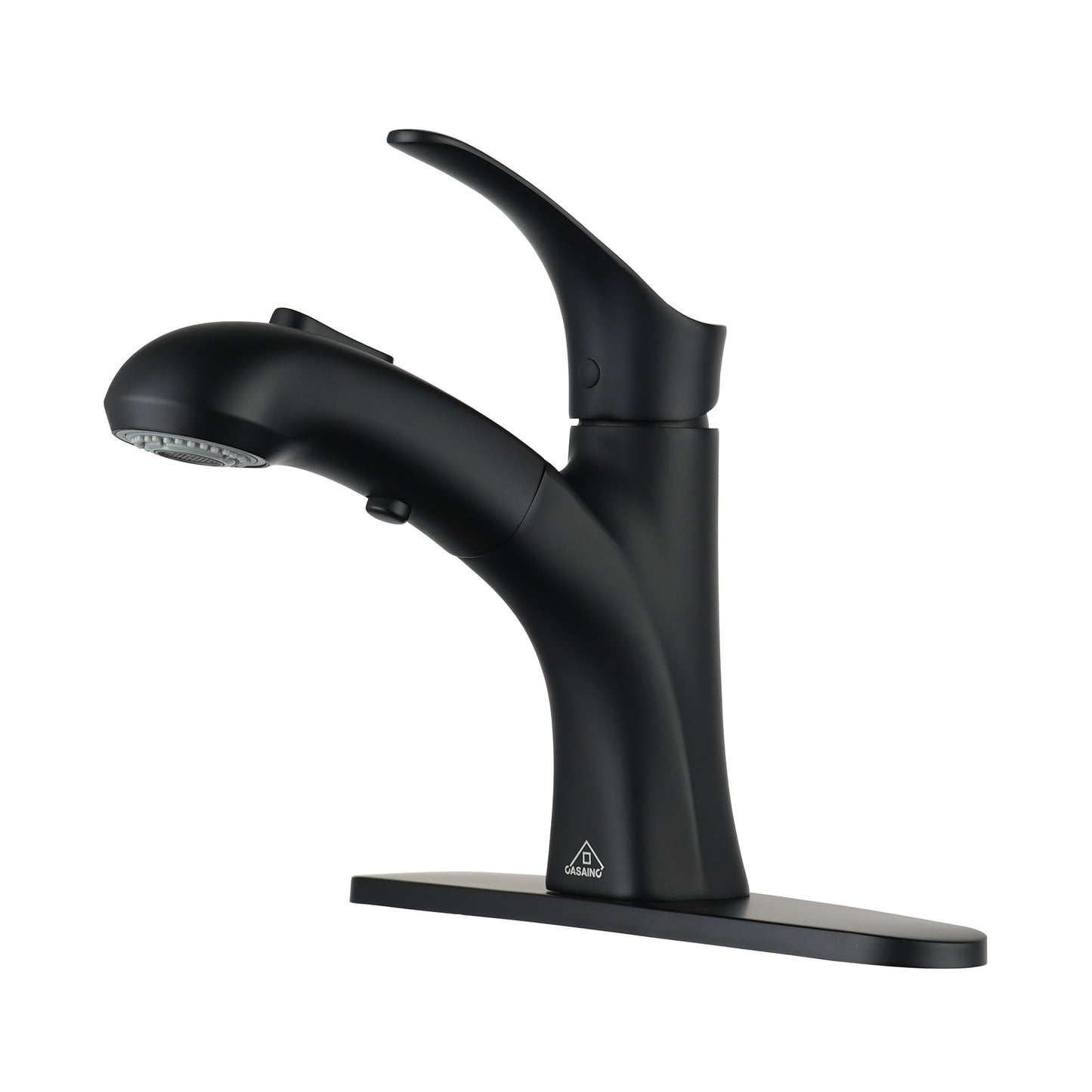 CASAINC Single Handle Pull Down Kitchen Faucet with Dual Function Spayer and Deckplate, Black
