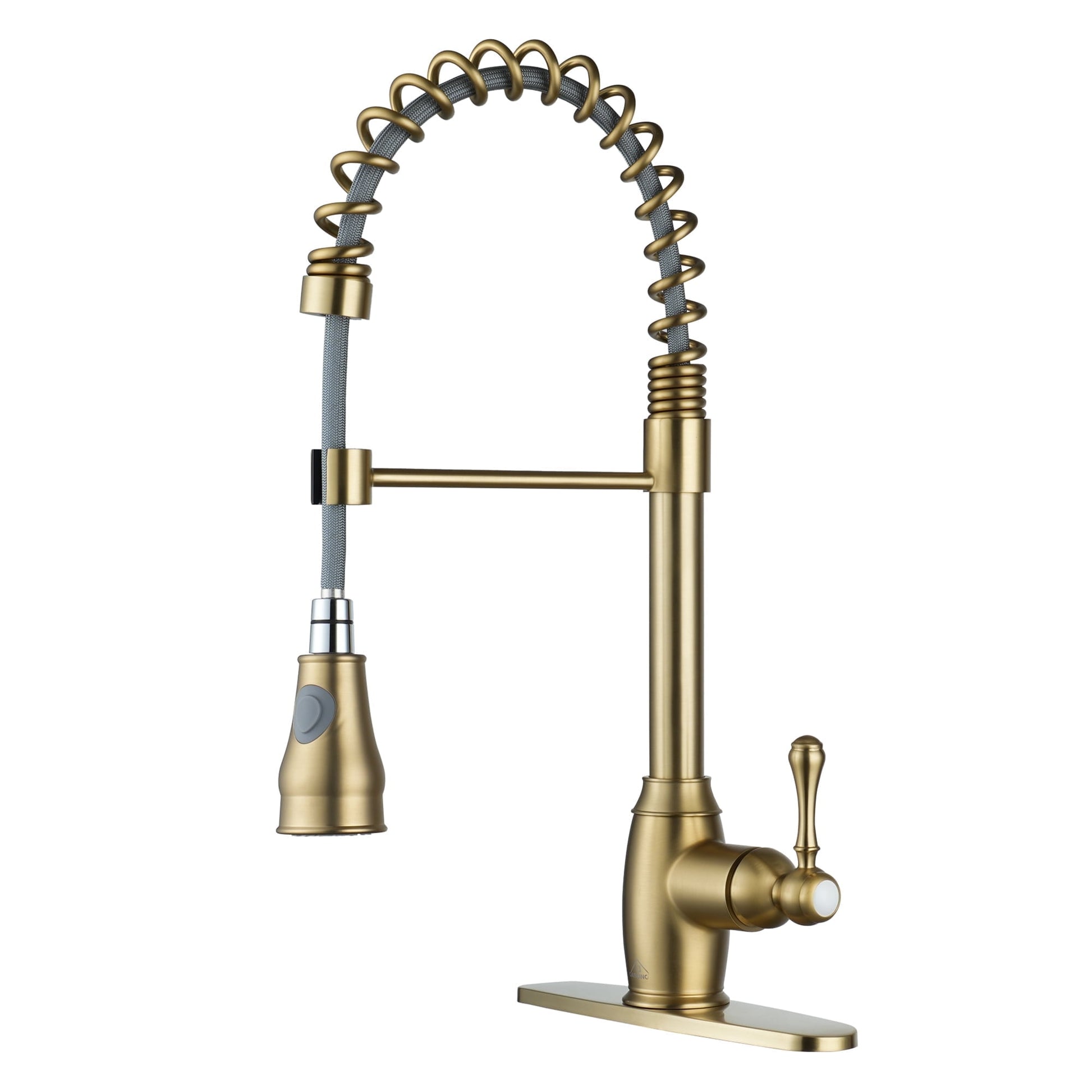 CASAINC Single Handle Spring Pull Down Kitchen Faucet with Dual-Function Sprayer and Deckplate, Gold