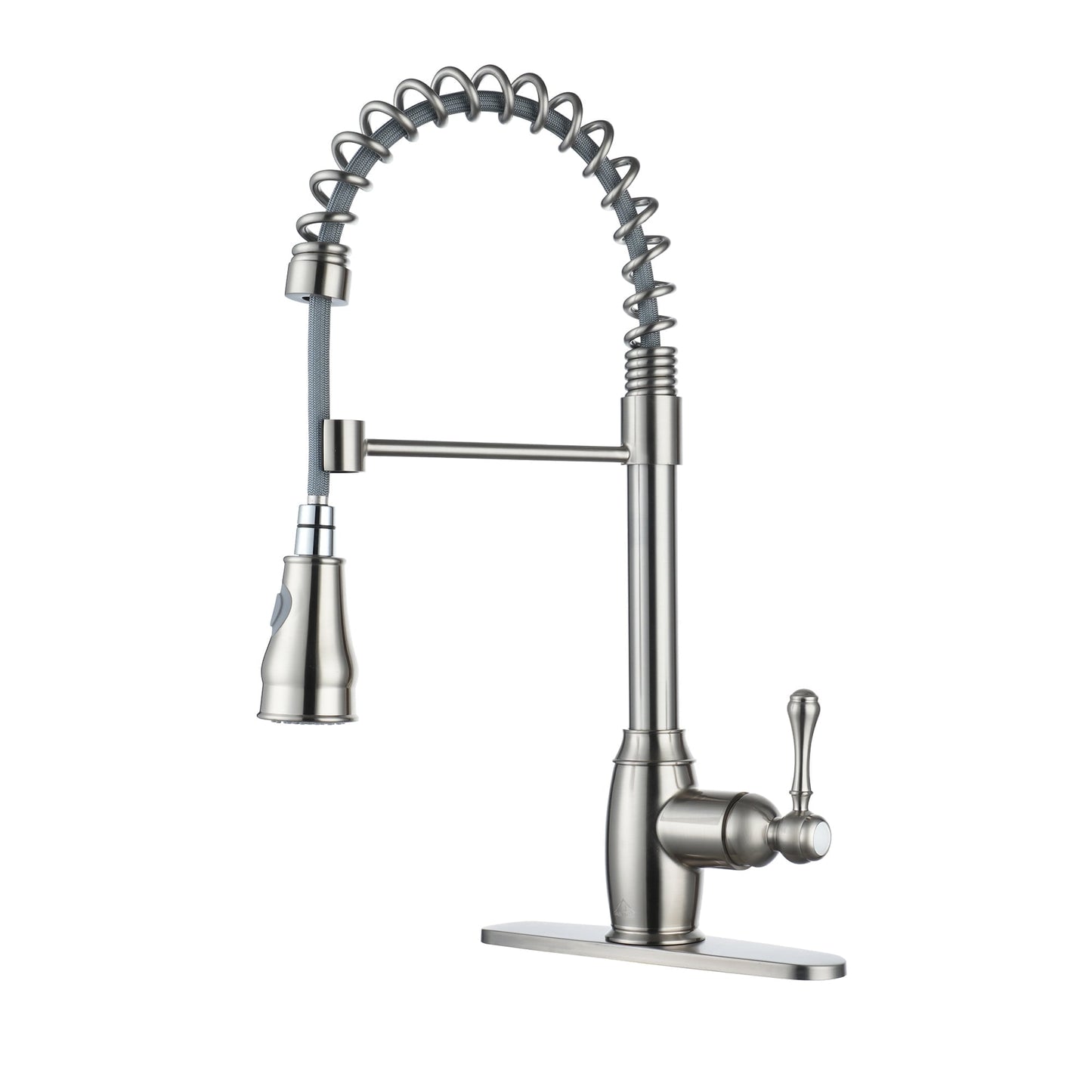 CASAINC Single Handle Spring Pull Down Kitchen Faucet with Dual-Function Sprayer and Deckplate, Brushed Nickel