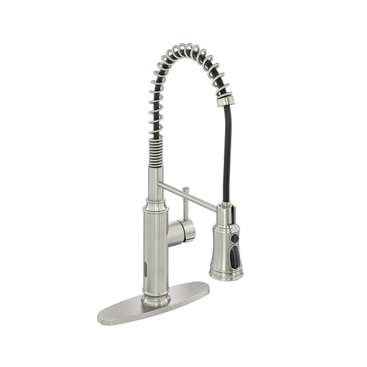 CASAINC Single Handle Spring Pull Down Kitchen Faucet with Dual Function Sprayer and Deckplate, Brushed Nickel