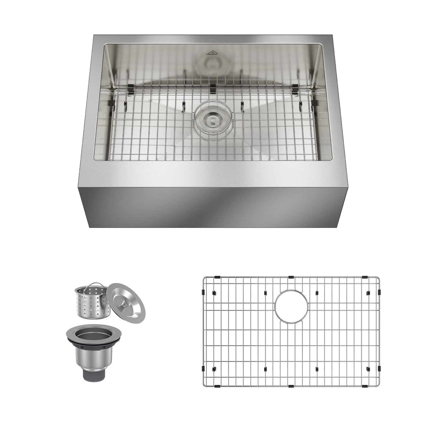 CASAINC 30" Stainless Steel Single Bowl Farmhouse Apron Kitchen Sink with Included Grid and Strainer