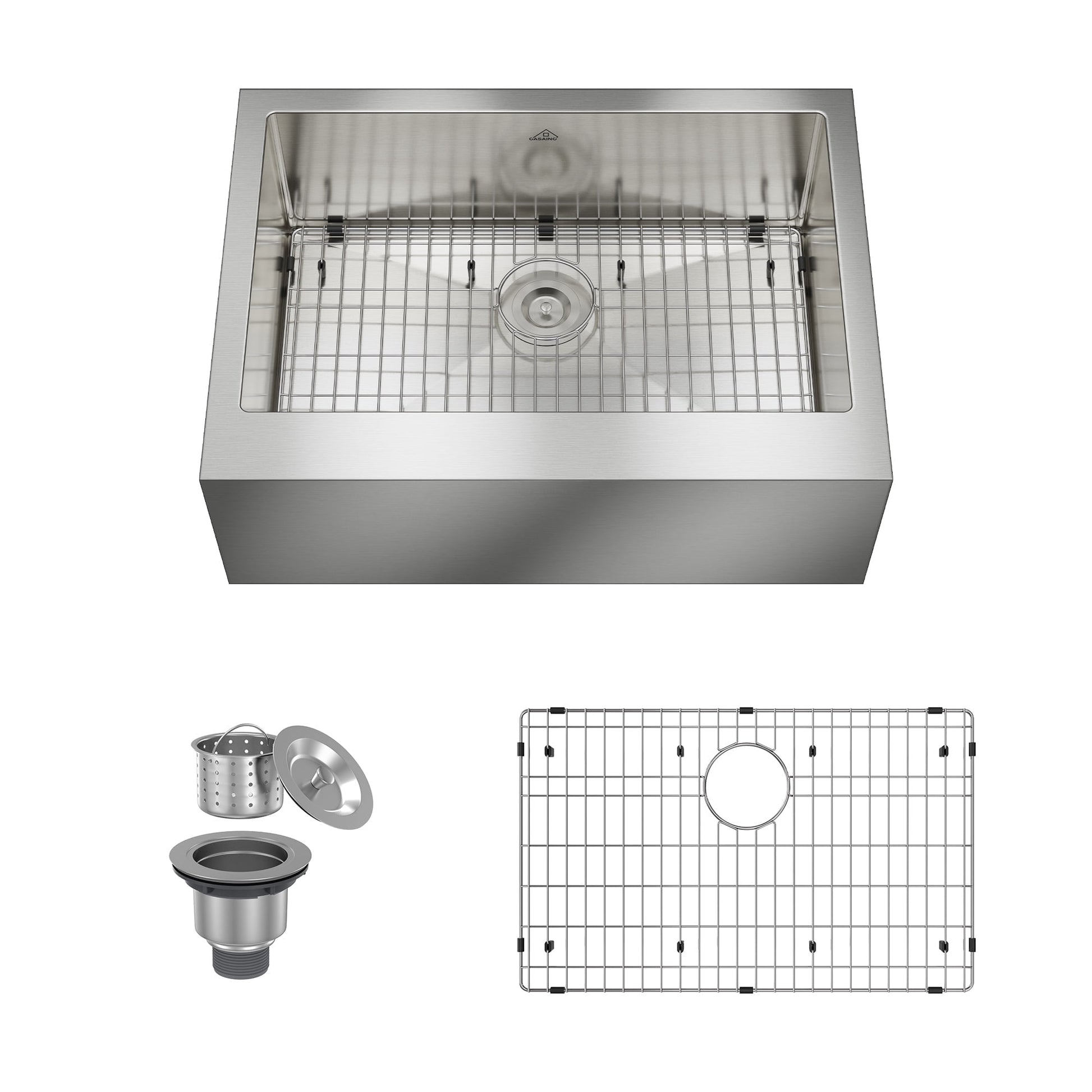 CASAINC 30" Stainless Steel Single Bowl Farmhouse Apron Kitchen Sink with Included Grid and Strainer