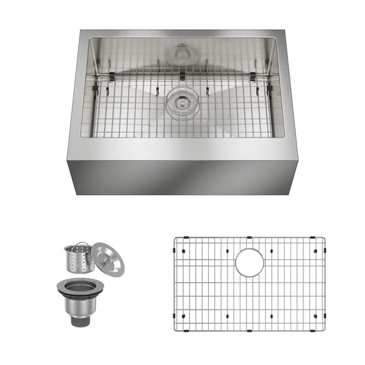CASAINC 30" Stainless Steel Single Bowl Farmhouse Apron Kitchen Sink with Included Grid and Strainer