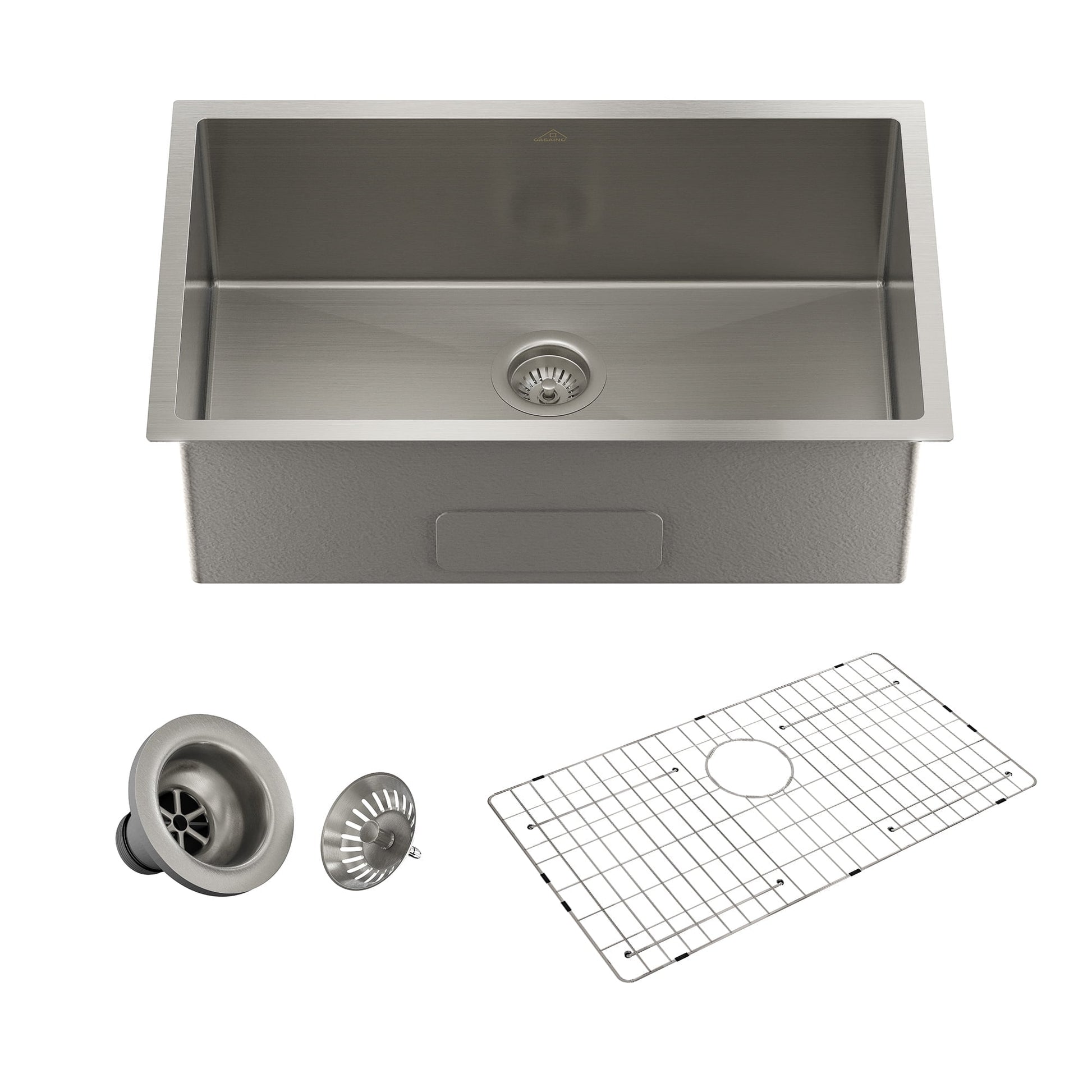 CASAINC 30" Stainless Steel Single Bowl Undermount Kitchen Sink with Included Drainage Rack & Drain Strainer