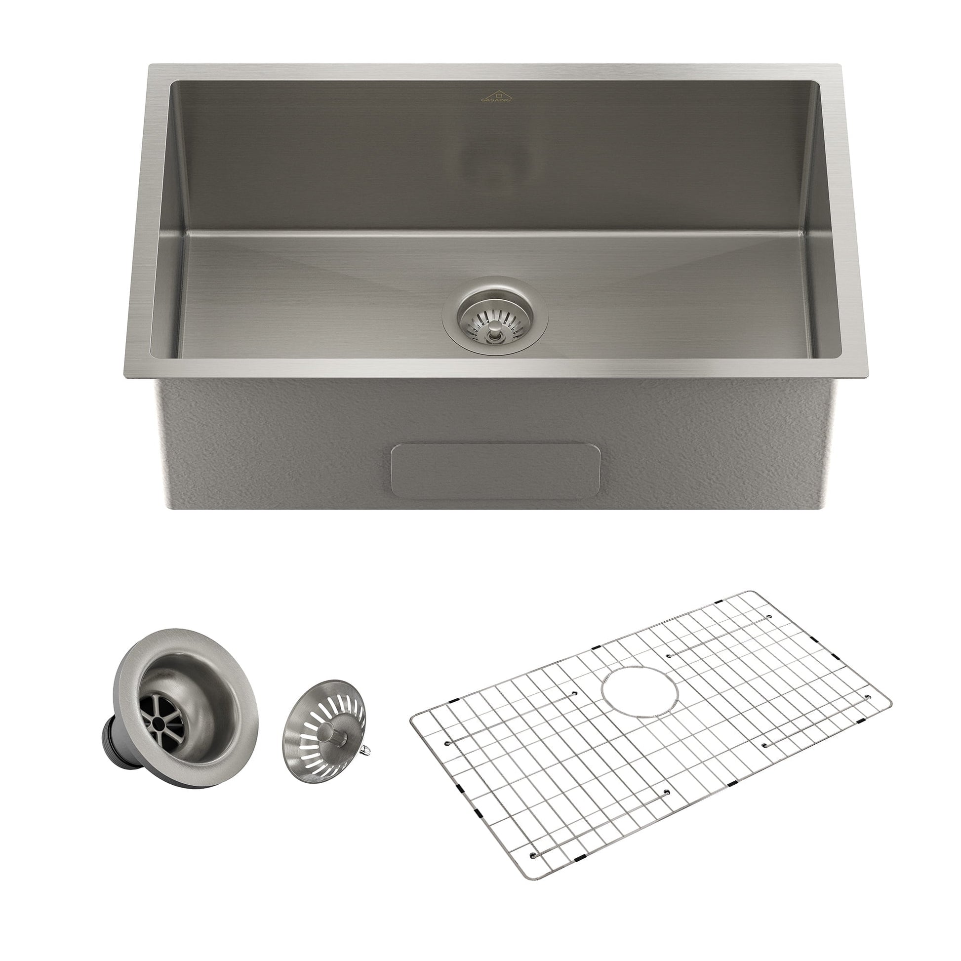 CASAINC 32" Stainless Steel Single Bowl Undermount Kitchen Sink with Included Drainage Rack & Drain Strainer