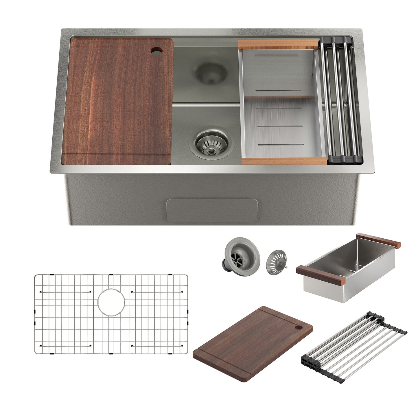 CASAINC 32" Stainless Steel Single Bowl Undermount Workstation Kitchen Sink with Included Accessories Kit