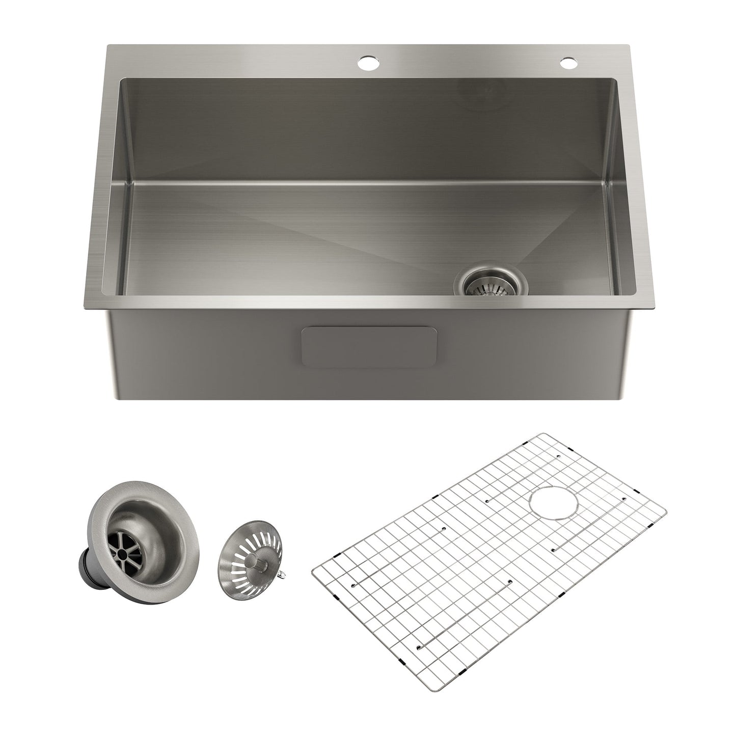 CASAINC 33" Stainless Steel Single Bowl Drop-In Kitchen Sink with Included Drainage Rack & Drain Strainer