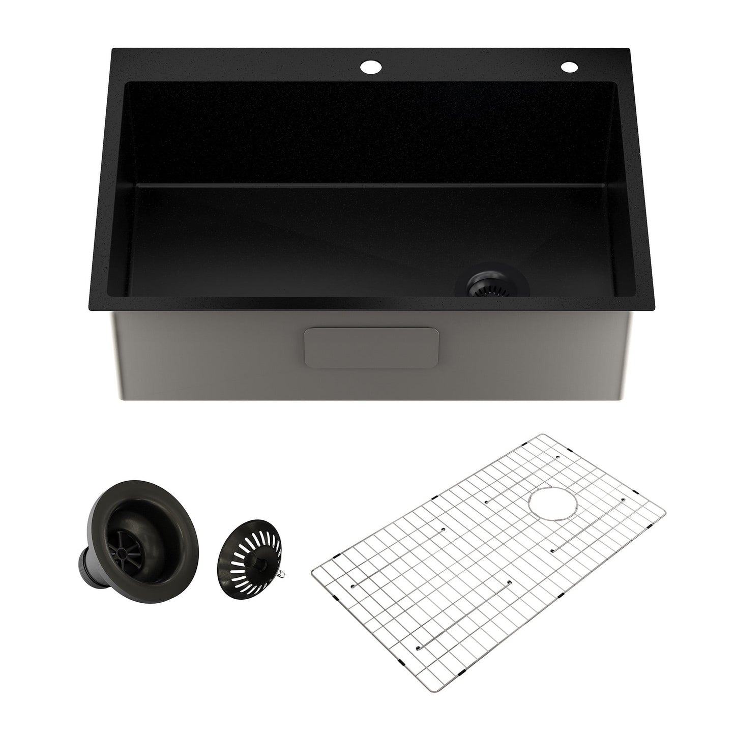 CASAINC 33" Stainless Steel Single Bowl Drop-In Kitchen Sink with Included Drainage Rack & Drain Strainer