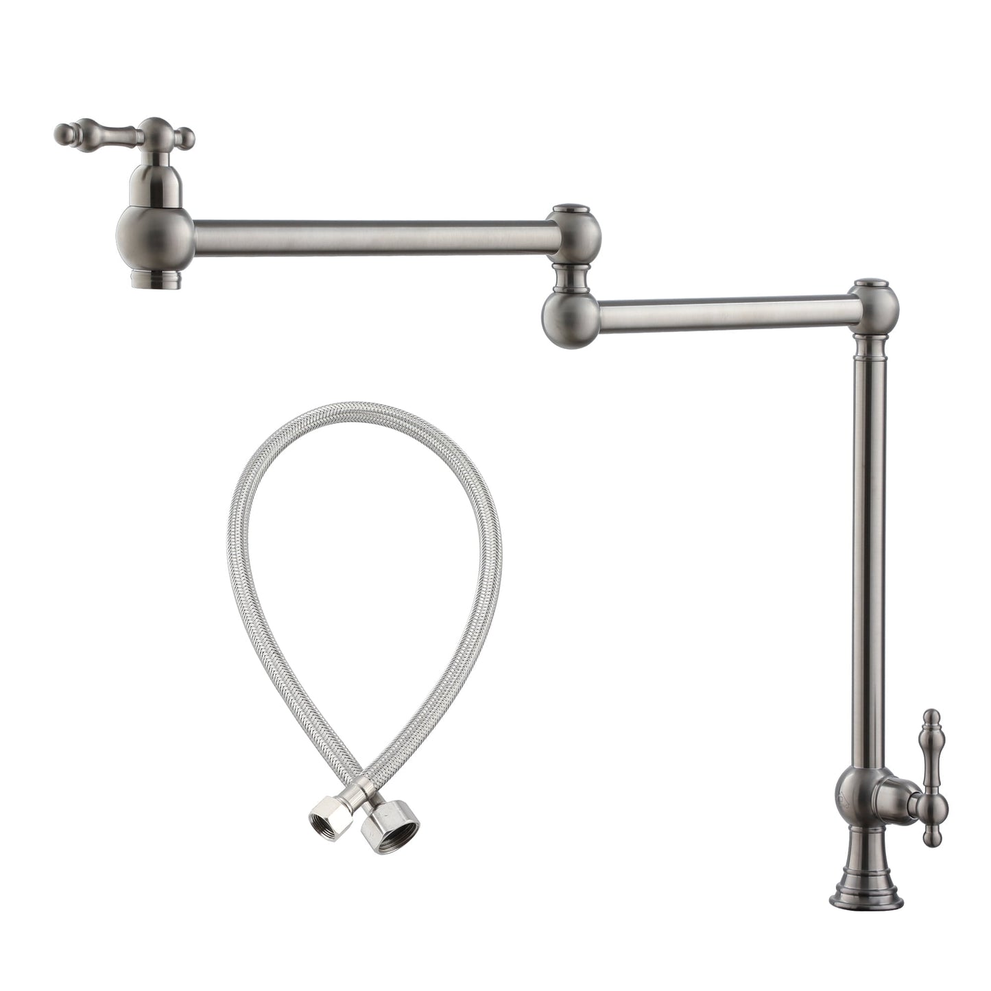 CASAINC Deck Mounted Vintage Pot Filler Kitchen Faucet with Dual Swing Arms, Brushed Nickel