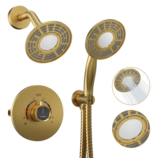 CASAINC 5 Inches Wall Mounted Dual Head Shower System with Handheld Spray