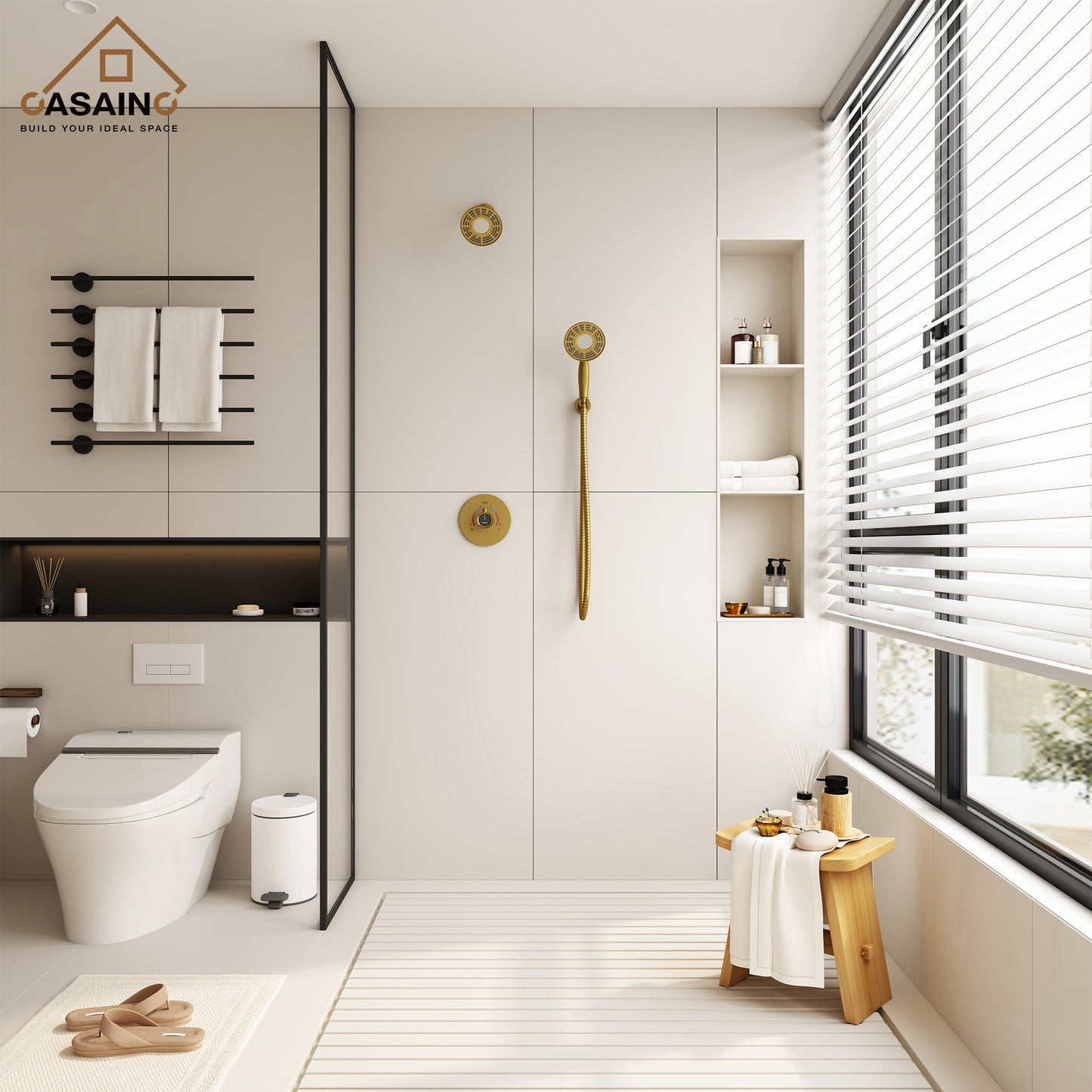 CASAINC 5 Inches Wall Mounted Dual Head Shower System with Handheld Spray