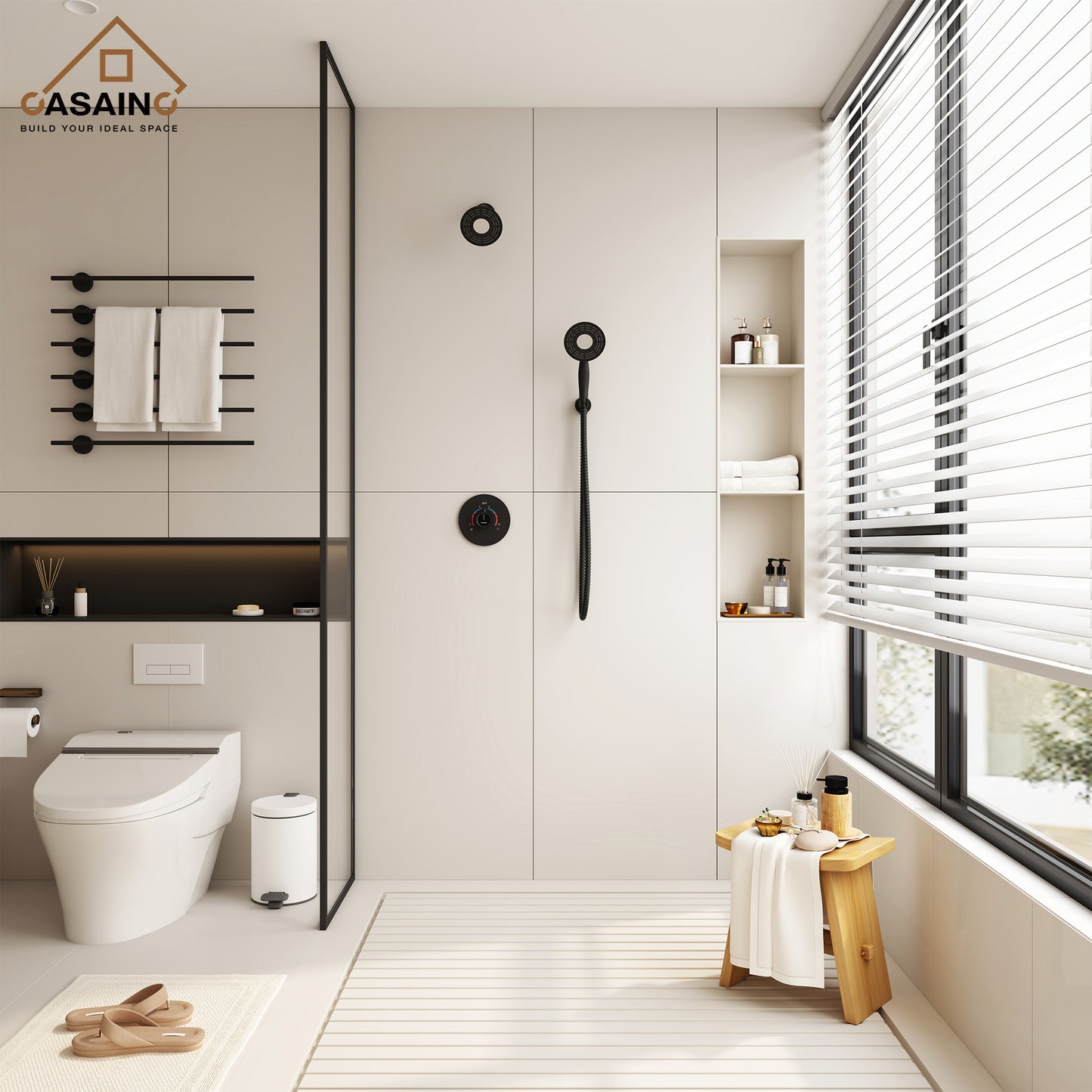 CASAINC 5 Inches Wall Mounted Dual Head Shower System with Handheld Spray