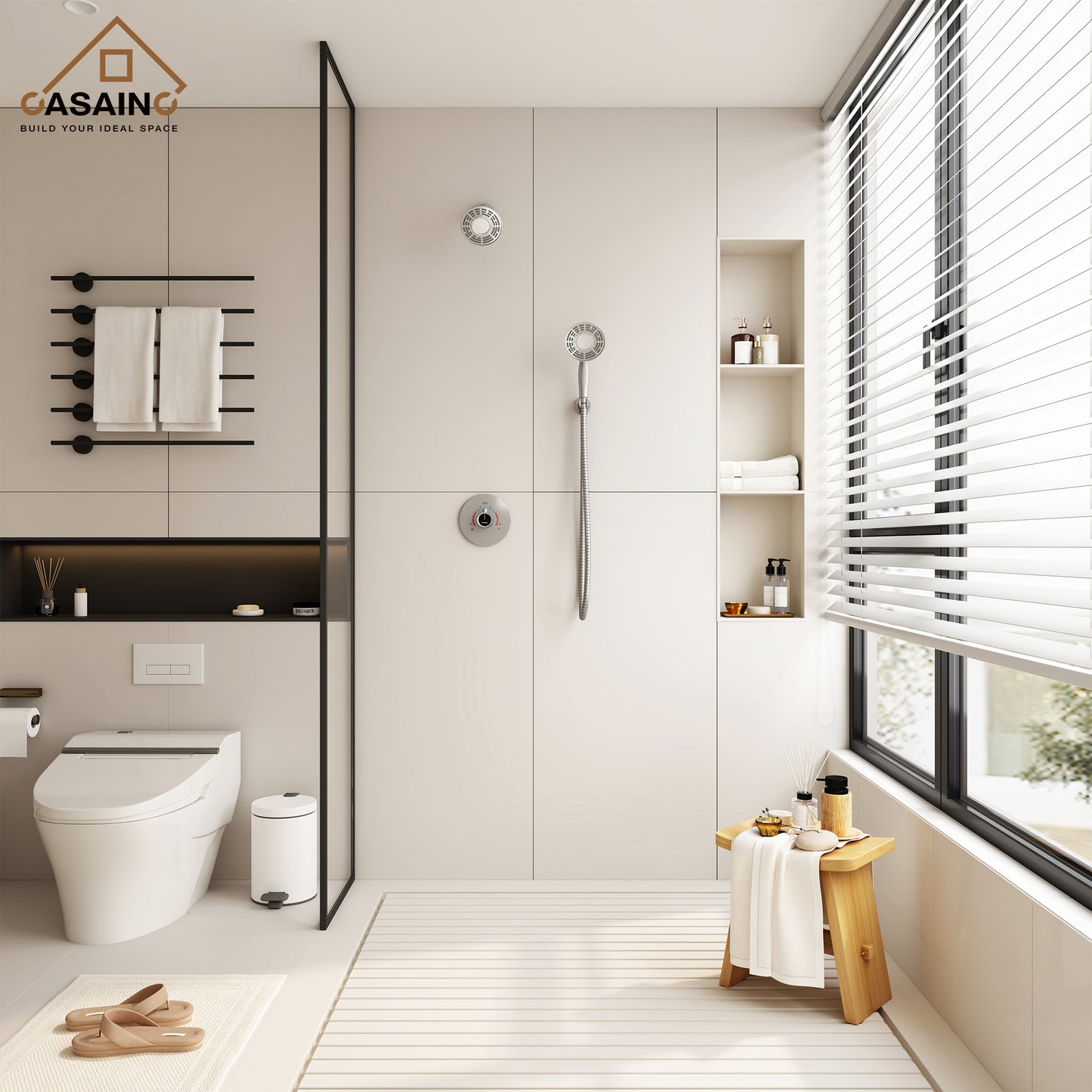 CASAINC 5 Inches Wall Mounted Dual Head Shower System with Handheld Spray