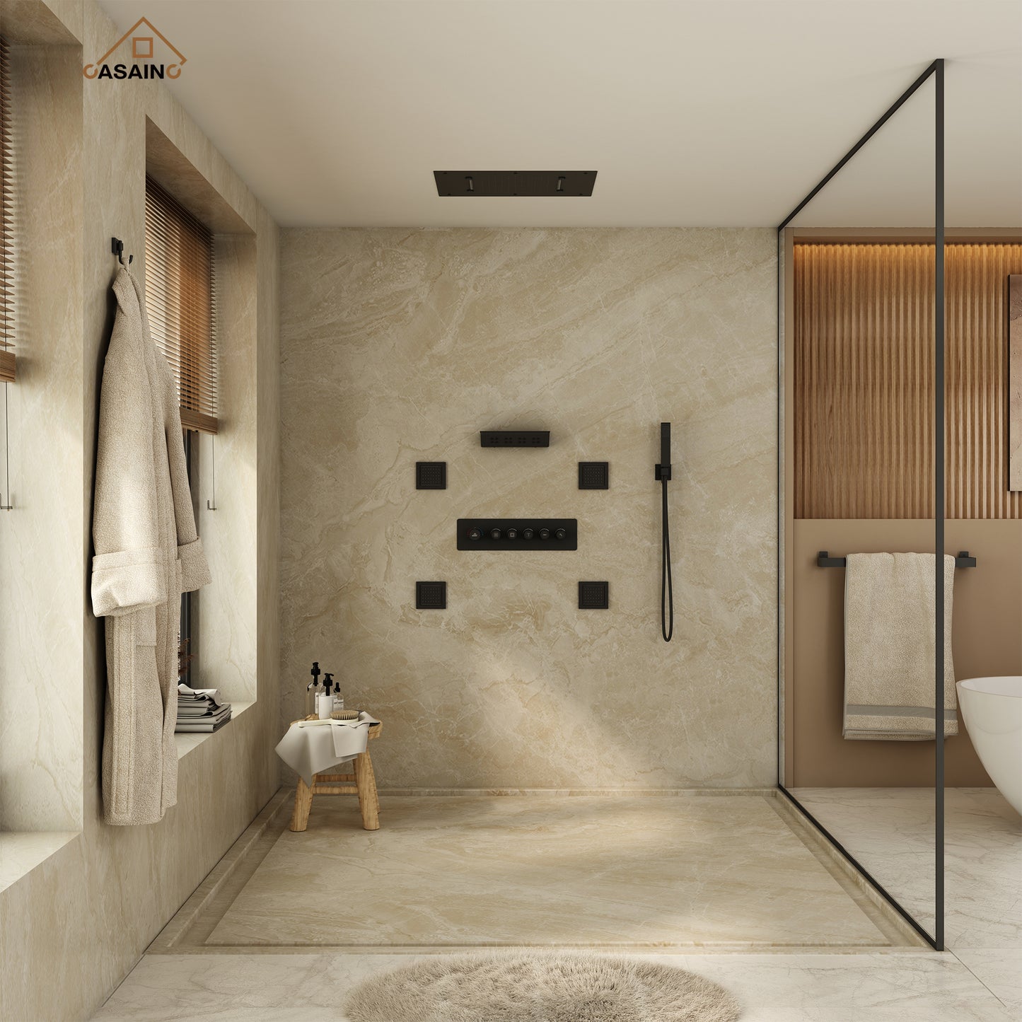 CASAINC 23 Inches Ceiling Mounted Shower System & 4 Body Jets