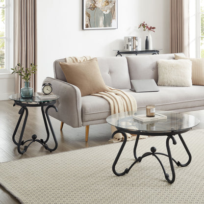 3 Piece Coffee Table Set,With 1 Coffee Table & 2 End Side Table,For Living Room,Metal+Wood