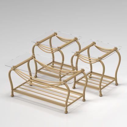 3 Piece Coffee Table Set,With 1 Coffee Table & 2 End Side Table,For Living Room,Metal+Wood