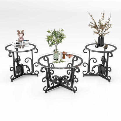 3 Piece Coffee Table Set,With 1 Coffee Table & 2 End Side Table,For Living Room,Metal+Wood