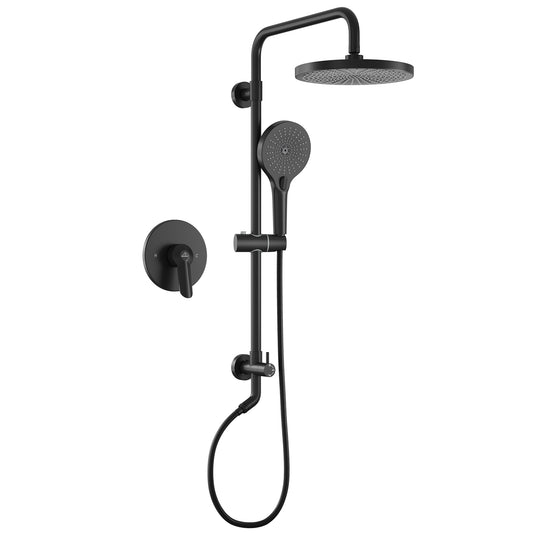 CASAINC 10 inch Wall Mounted Exposed Shower System with 2 Spray Pattern Handheld Sprayer & Grab Bar, Black