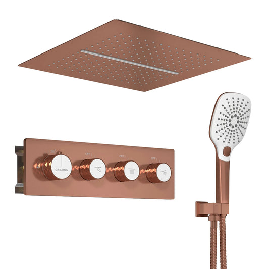 CASAINC 16 Inches Ceiling Square Mounted Luxury Shower System with Handheld Spray & 5 Spray Pattern