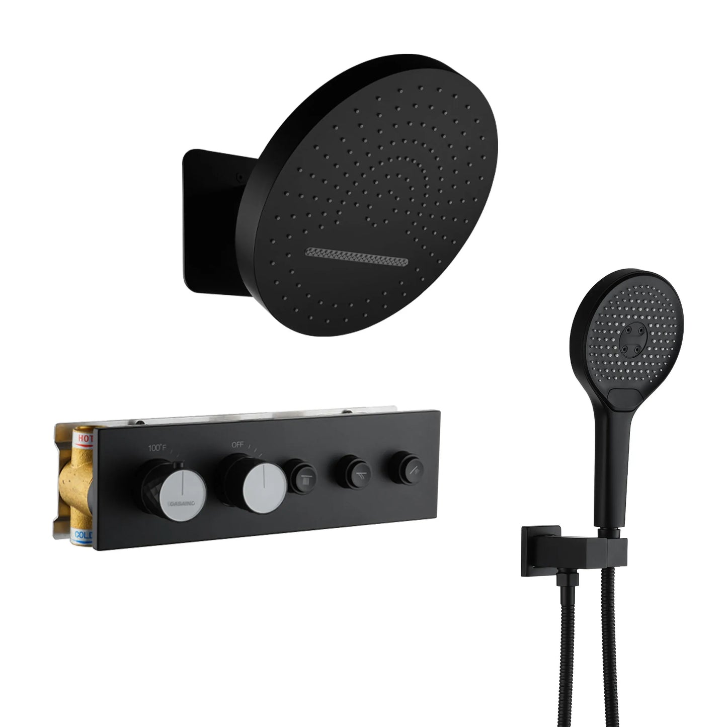 CASAINC 16 Inches Wall Mounted Round Luxury Shower System with 3 Mode Handheld Spray